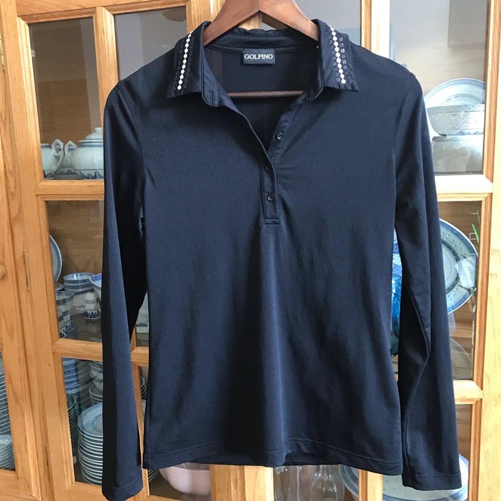 Golfino long sleeved black collared top size 8